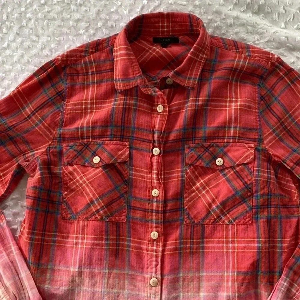 Jcrew Up Cycled Women Handmade Bleach Disney Minnie Mouse Flannel Sz 12 - Picture 8 of 11